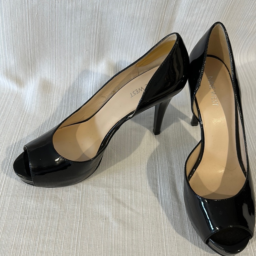 Nine West Black Patent Peep-Toe Heels